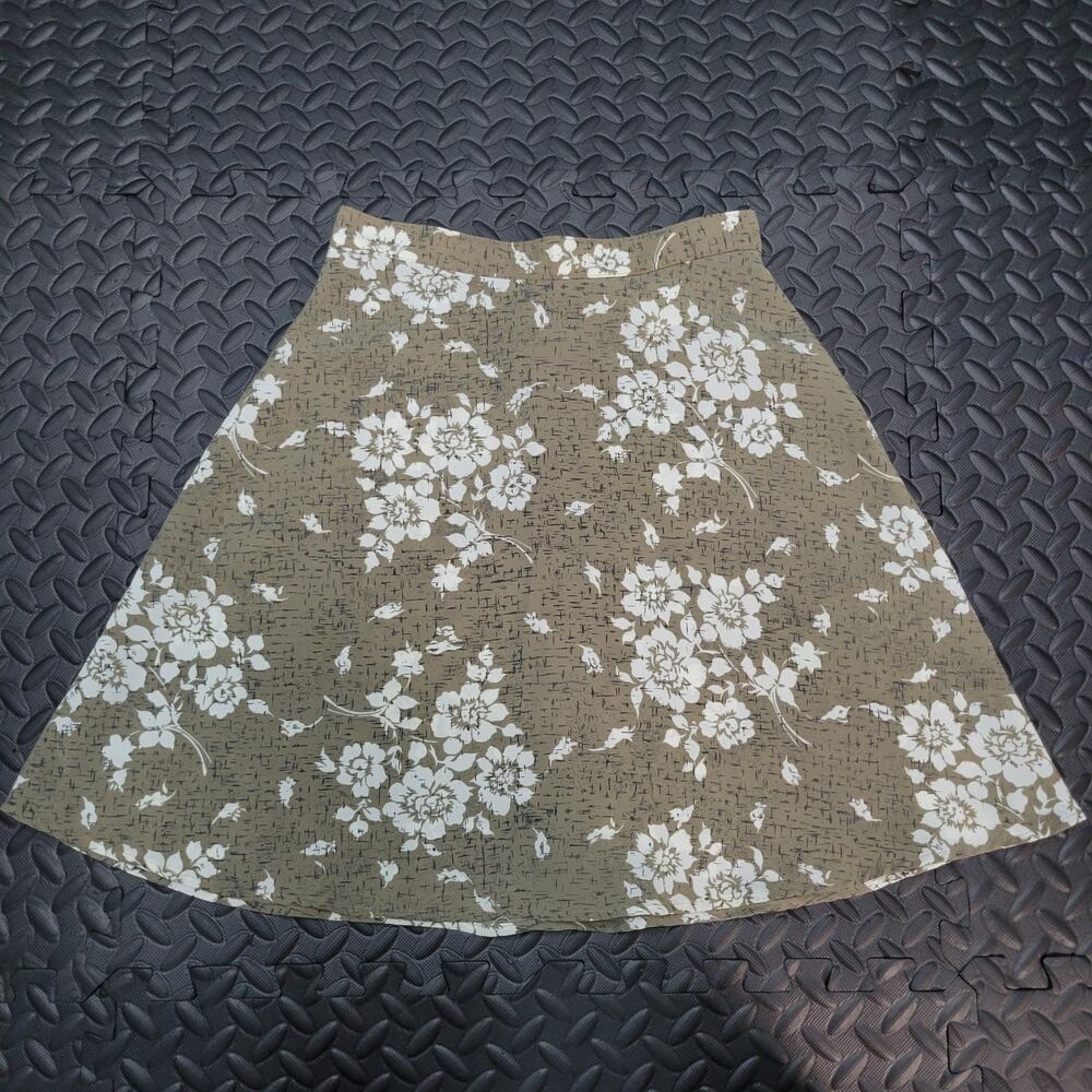 Vintage JAY JACOBS Floral Midi Skirt Beige Cottagecore A-Line Fairycore Boho